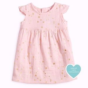 aden+anais pink metallic star flutter dress 6-12m